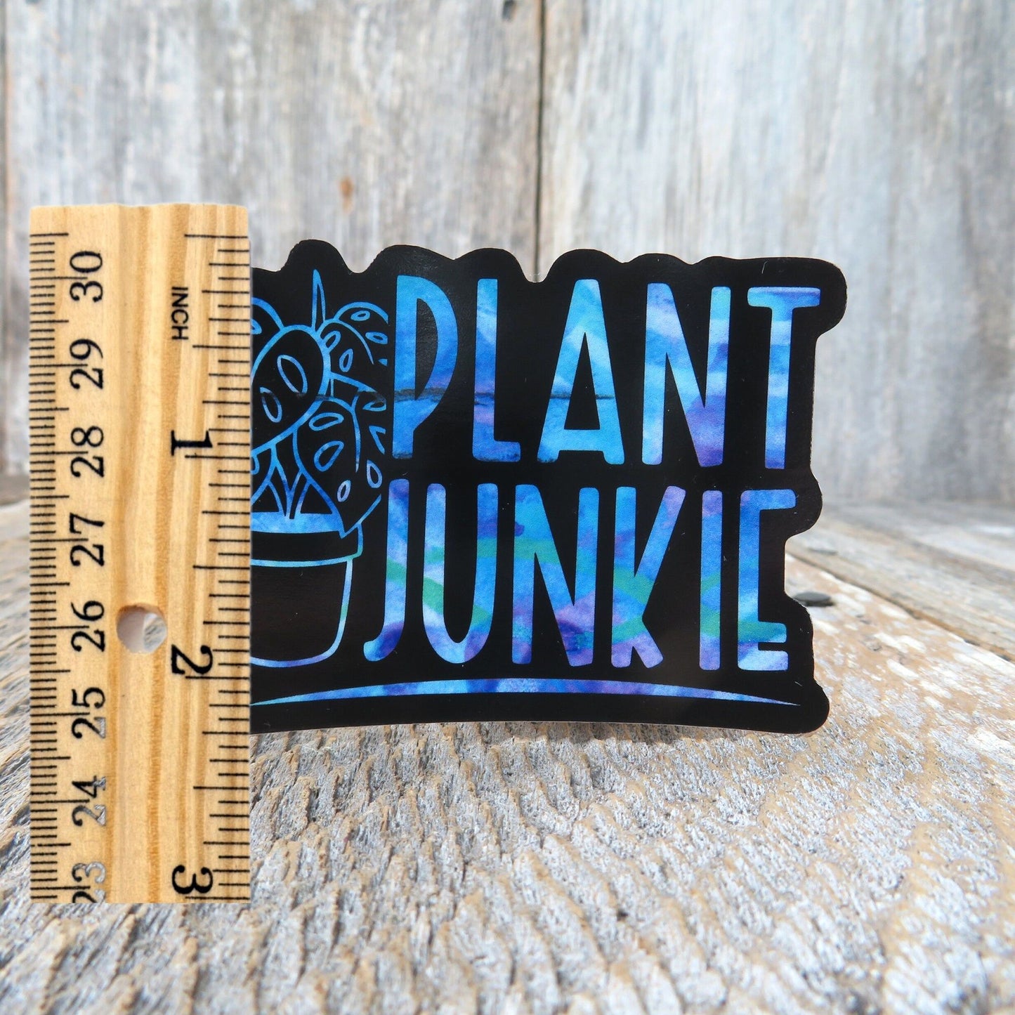 Plant Junkie Sticker Plant Addict Large Leaf Potted Funny Plant Lover Blue