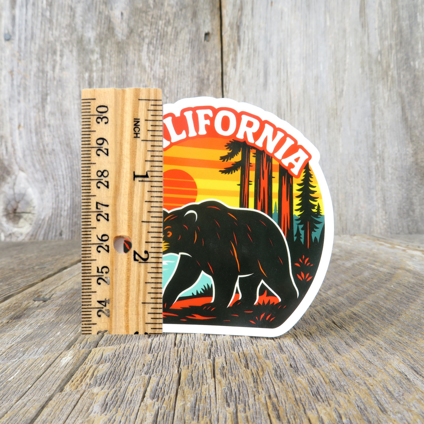 Bear in Redwood Forest California Sticker Lake Retro Look Souvenir Travel Sticker