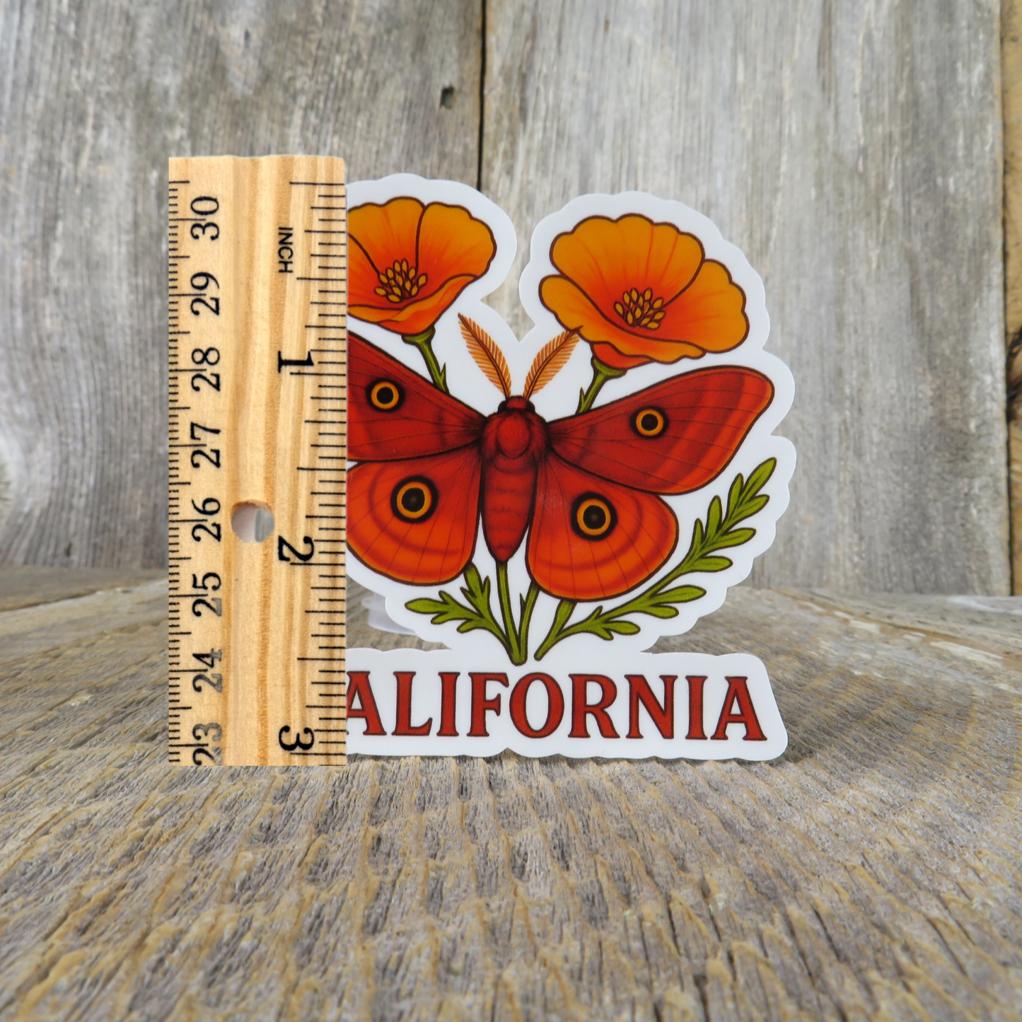 California Poppy Redwood Moth Sticker State Flower Travel Souvenir