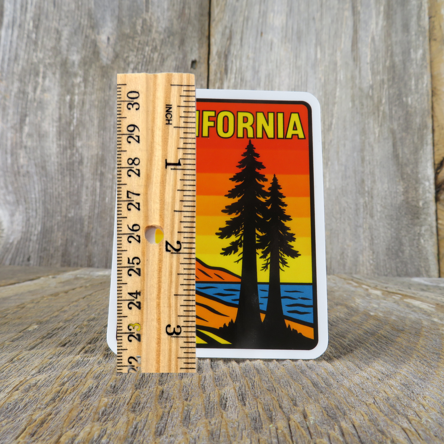 California Redwoods Lake Sticker Retro Sunset Mountains Souvenir