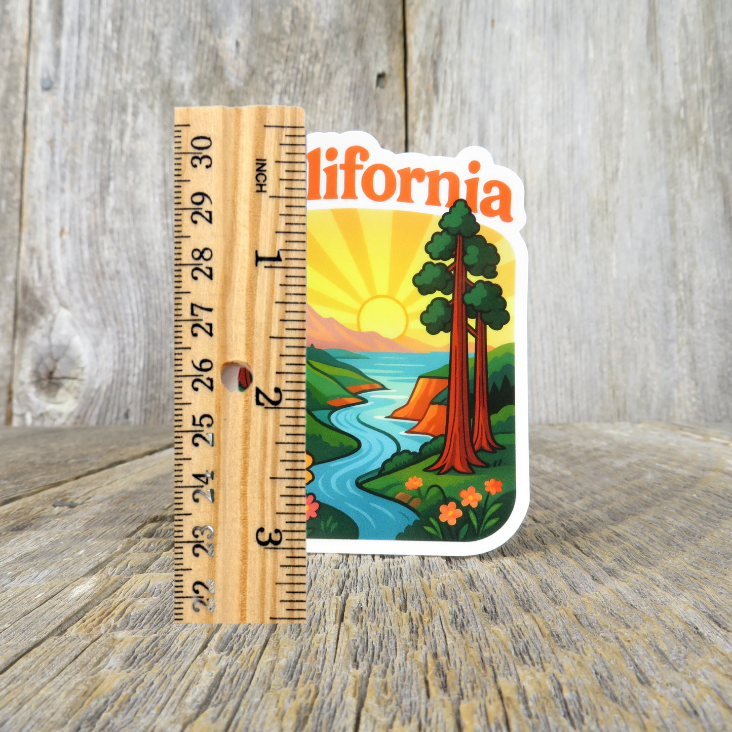 California Redwood Trees River Lake Scene Sticker Souvenir Travel Sticker