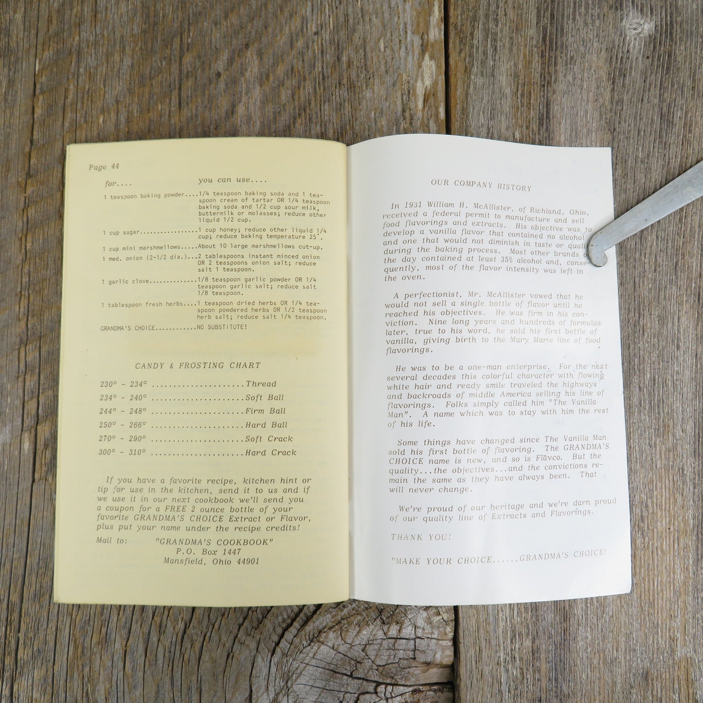 Vintage Grandma's Choice Extract Cookbook Flavco Favorite Old Fashioned Recipes Pamplet Paperback