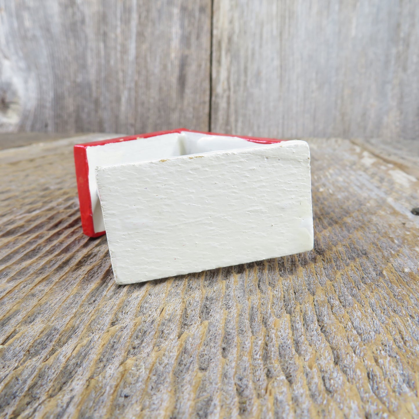 Vintage Wood Red House Ornament Boy on Block Roof and Chimney Christmas