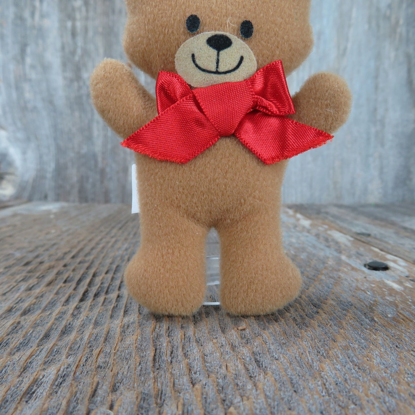 Bear Plush Ornament Christmas Red Bow Standing Felt Face