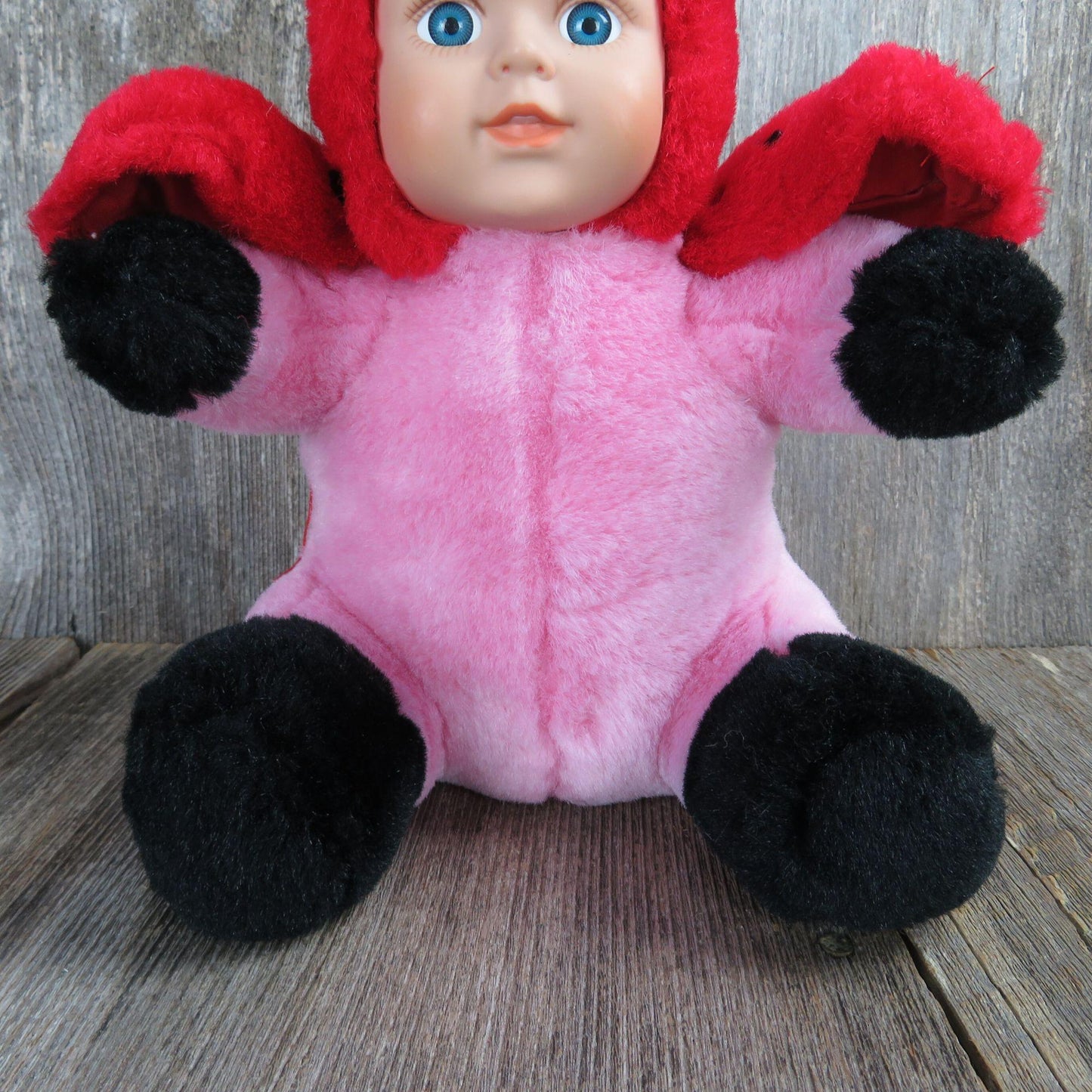 Vintage Ladybug Doll Plush Kellytoy Rubber Face Stuffed Animal Body Red Pink 2000 Kelly toy