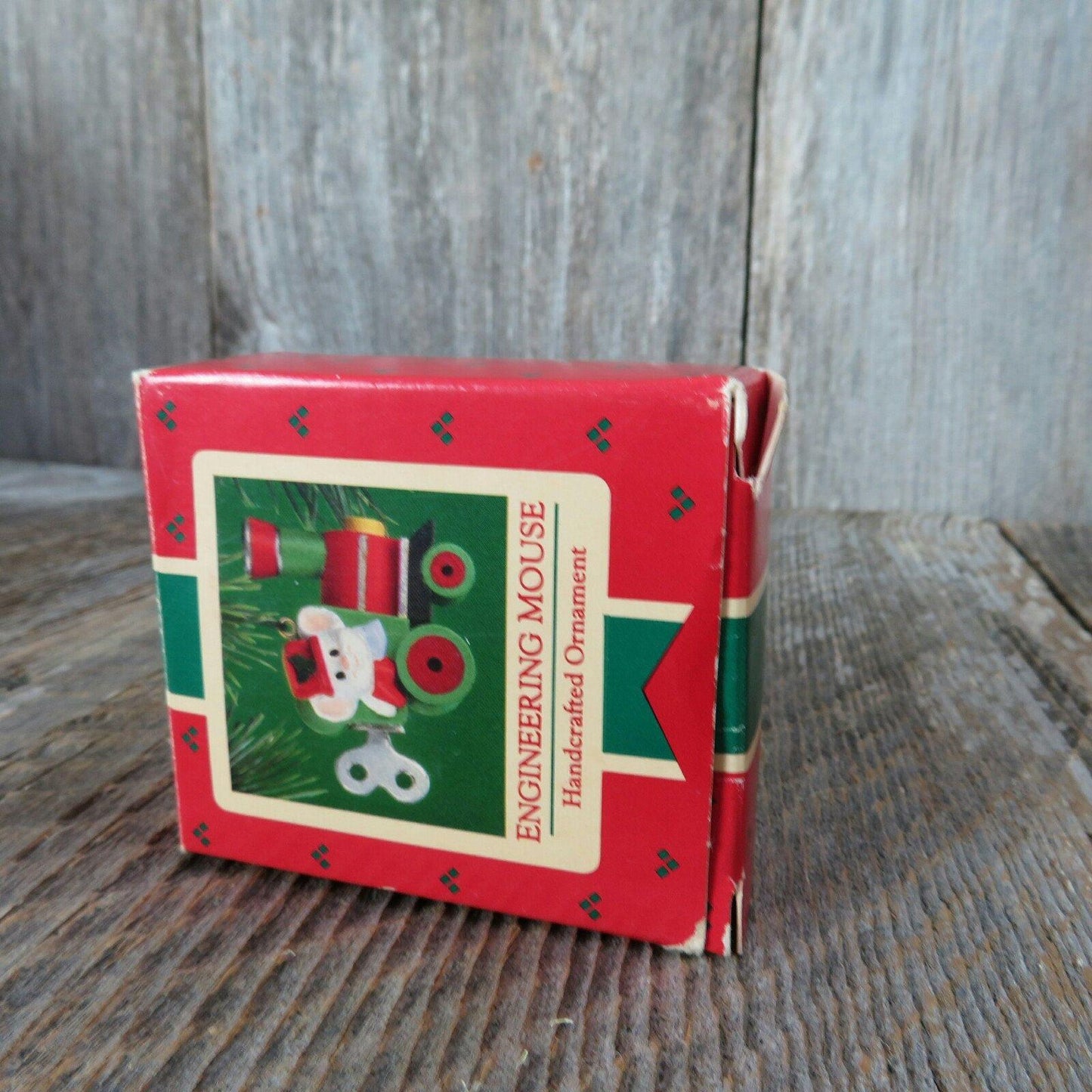 Vintage Mouse Train Ornament Hallmark Engineering Mouse Christmas 1985 Wind Up Train Toy Engine Keepsake