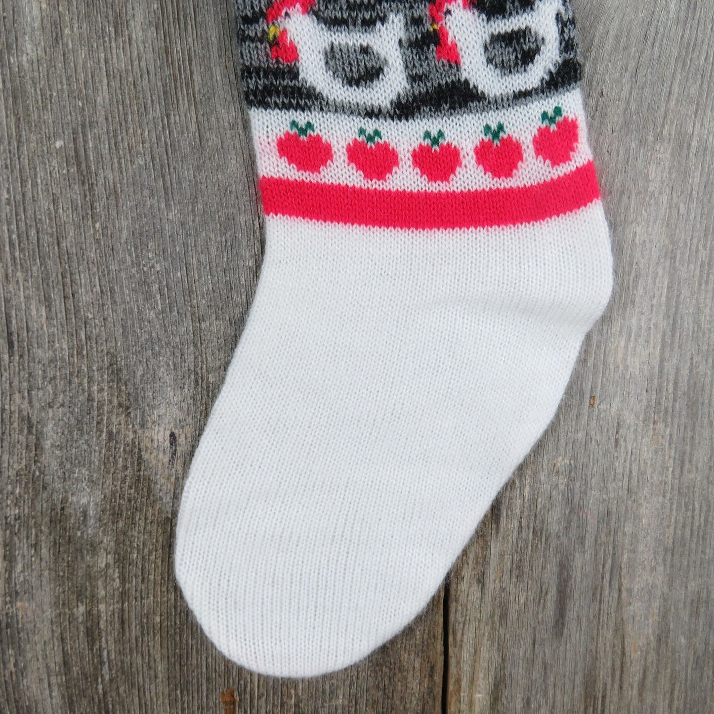 Vintage Striped Knit Stocking Extra Long Red White Green Christmas Knitted Pom Pom 80s