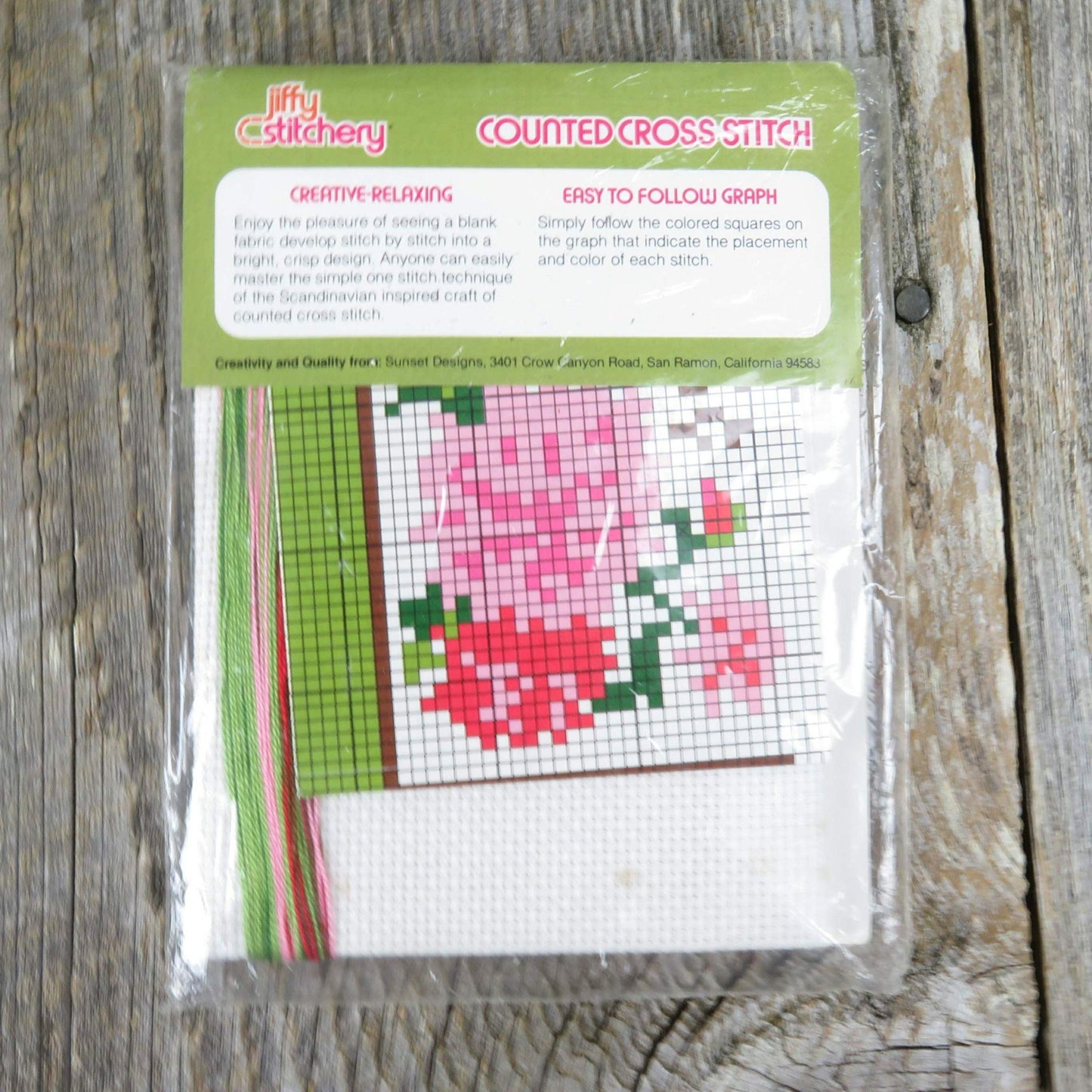 Vintage Jiffy Stitchery Cross Stitch Kit Sunset Designs 932 Aster Seeds 1980