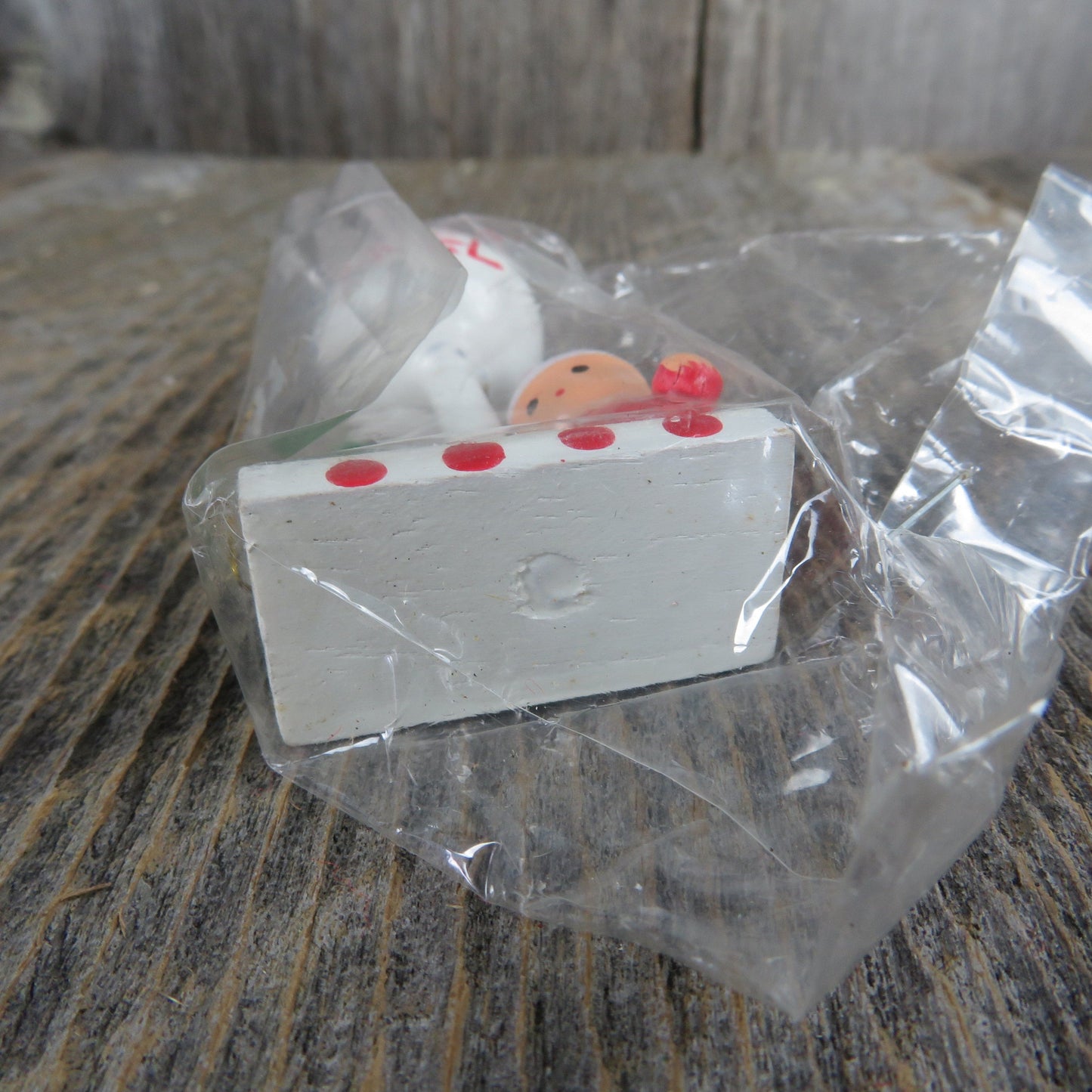 Vintage Santa Claus with Balloon and Tree Wood Ornament Christmas Wooden Scene Figurine Village