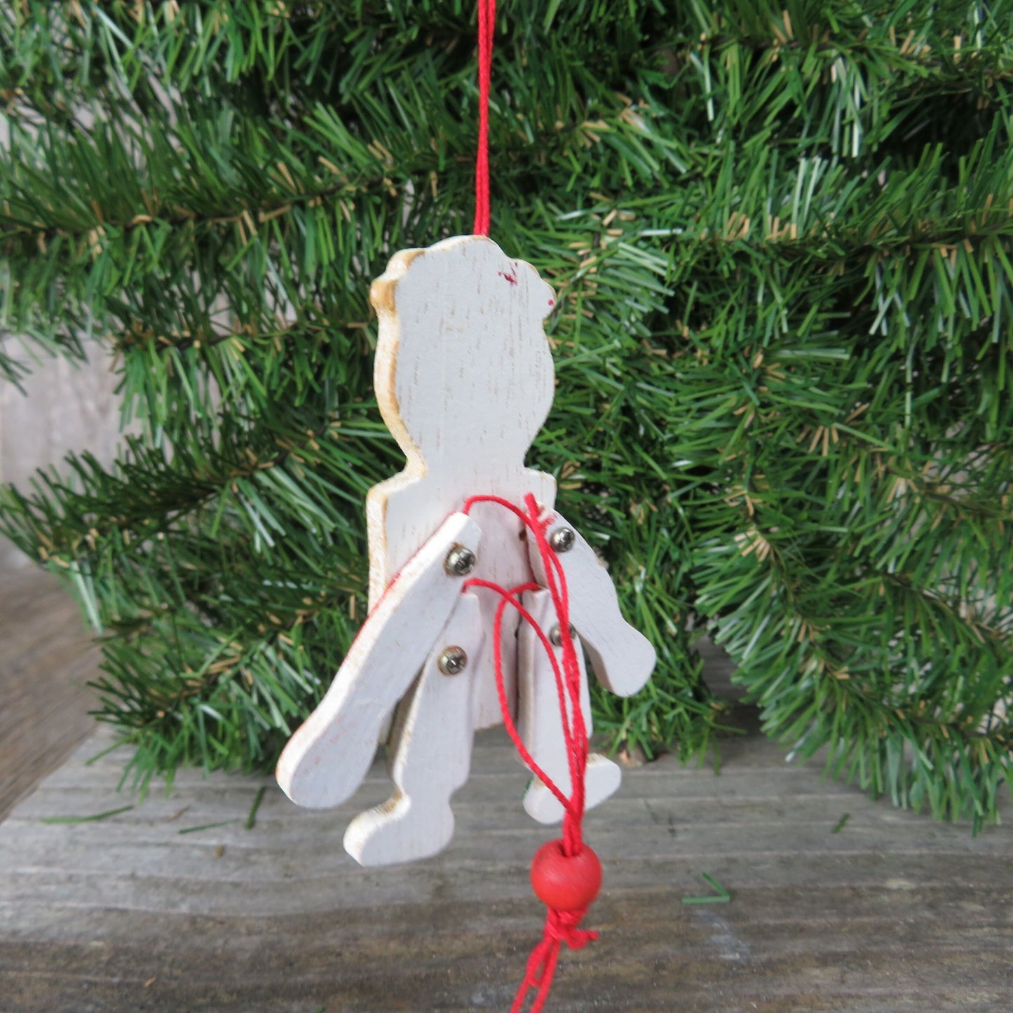 Vintage Boy Pull String Wood Ornament Wooden Jumping Toy Christmas Ornament
