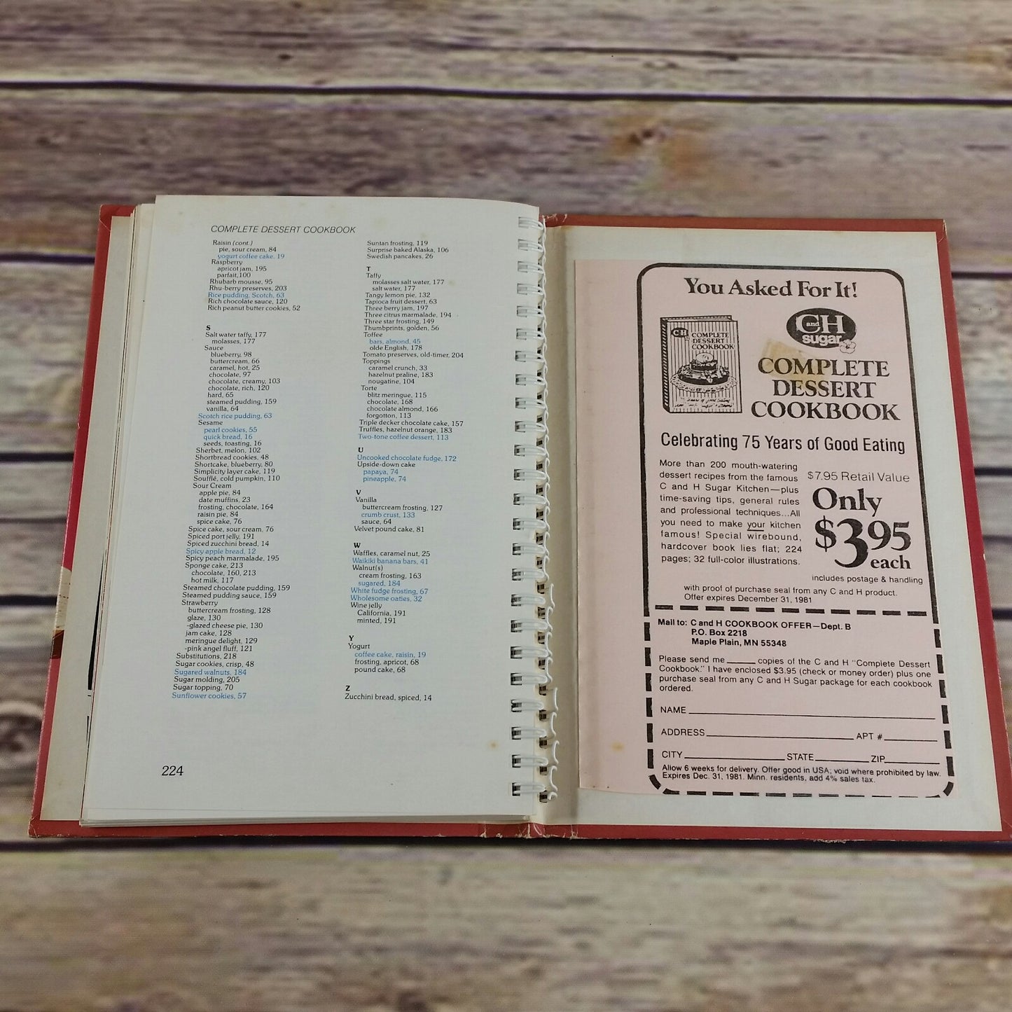 Vintage Desserts Cook Book C and H Sugar Promo Recipes Complete Dessert Cookbook 1981 75 Years Spiral Hardcover - At Grandma's Table