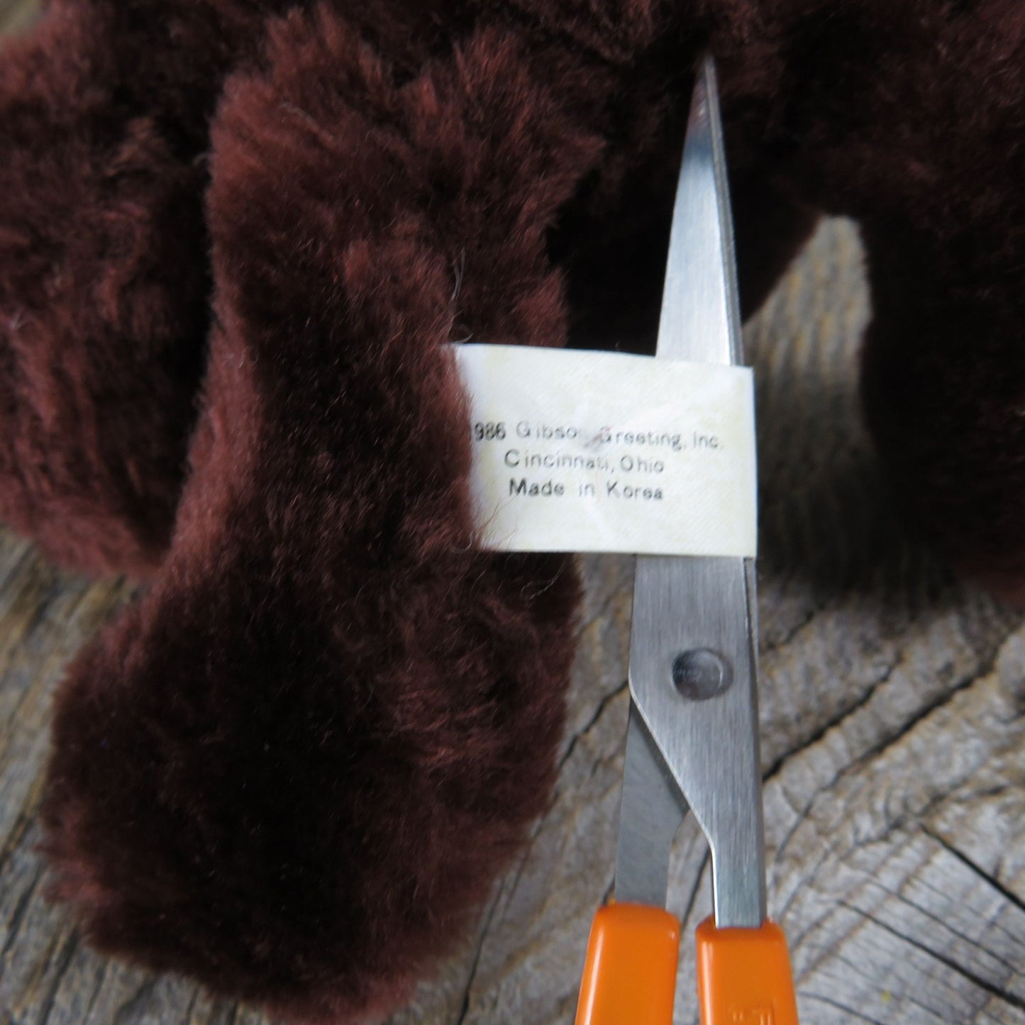 Vintage Floppy Bear Plush Chestnut Brown Santa Hat Gibson Greetings 1986 Laying Christmas