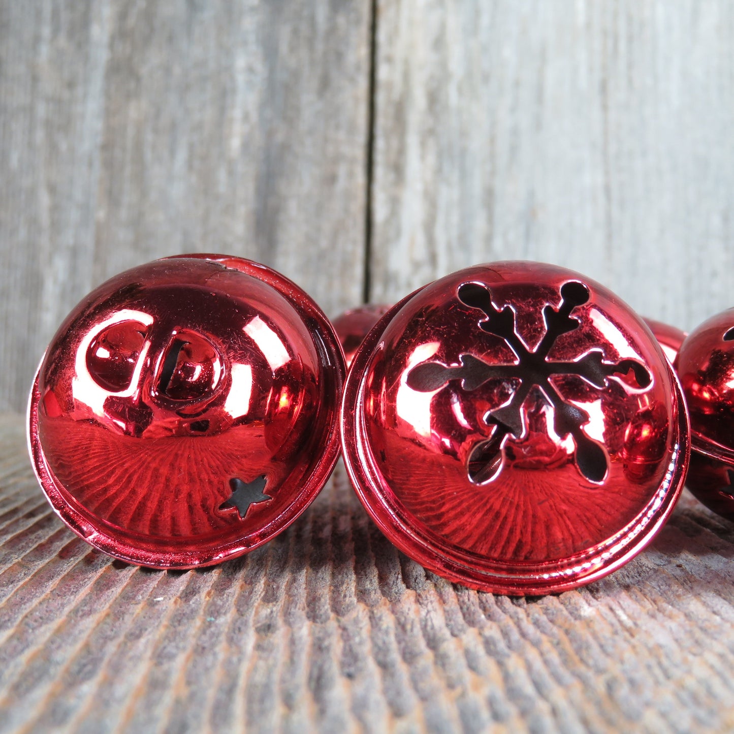 Sleigh Jingle Bells Red Round Snowflake Christmas Shiny Craft Bells Set of 9 Embellishment Bowl Filler