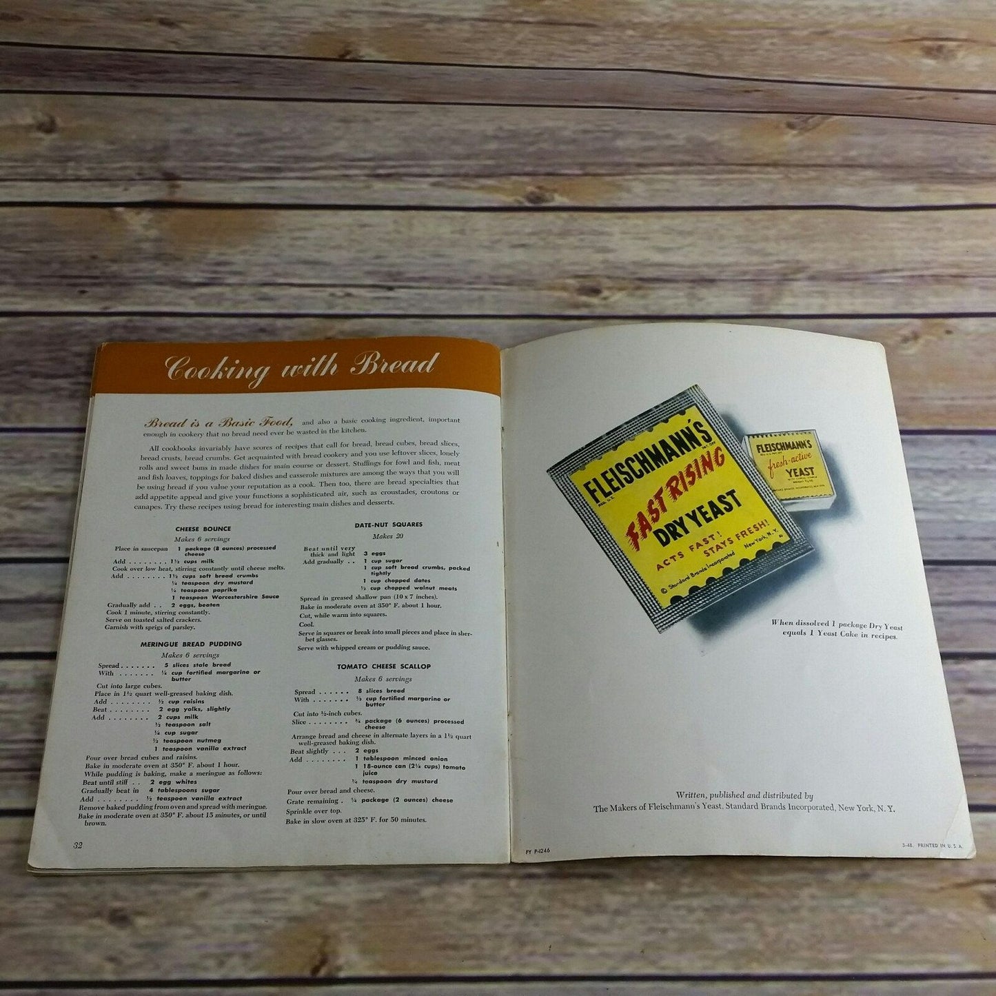 Vintage Cookbook Fleischmann Yeast When You Bake with Yeast Recipes Booklet 1948 Promo Advertising Methods Ingredients Mixing Kneading