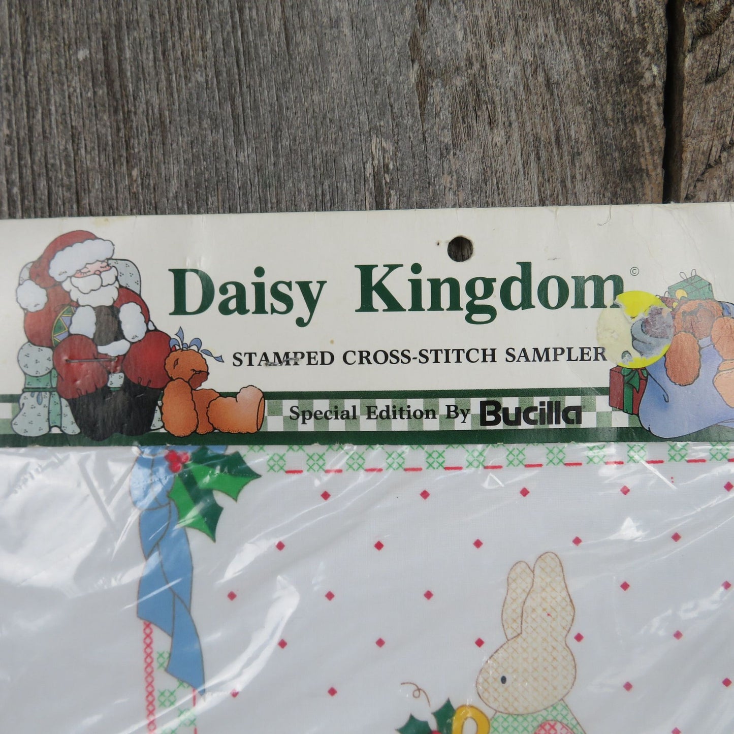 Daisy Kingdom Stamped Cross Stitch Fabric Girl Bunny with Ducks Noel 1992 Bucilla 63445