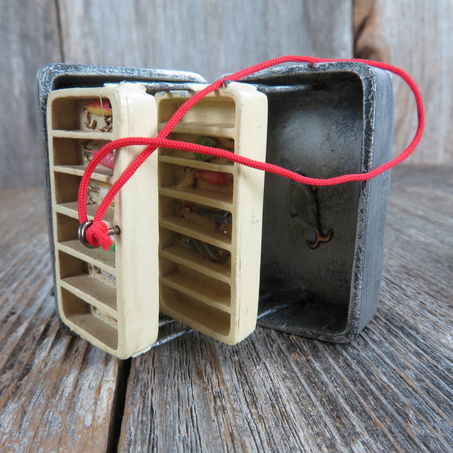 Vintage Tackle Box Fisherman Ornament Lures Fishing Tackle Hooks Christmas Seasons Cannon Falls