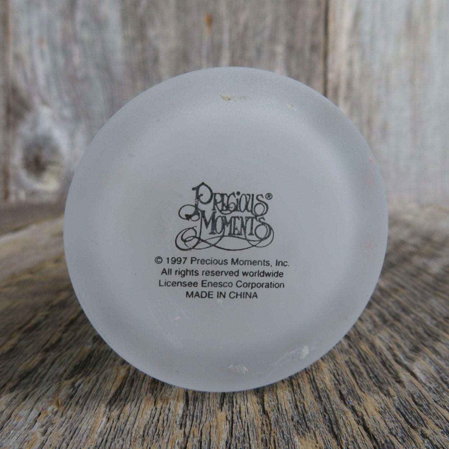 Vintage Precious Moments Candle Holder Christmas Votive Bundles of Joy Glass Frosted 1997 Enesco