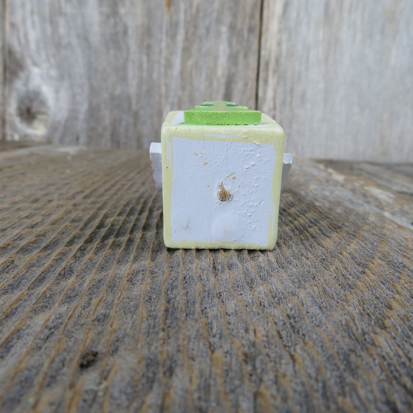 Vintage Jack In A Box Wood Ornament Dog Clown Puppy Green Pink Yellow Wooden Christmas Candy Cane