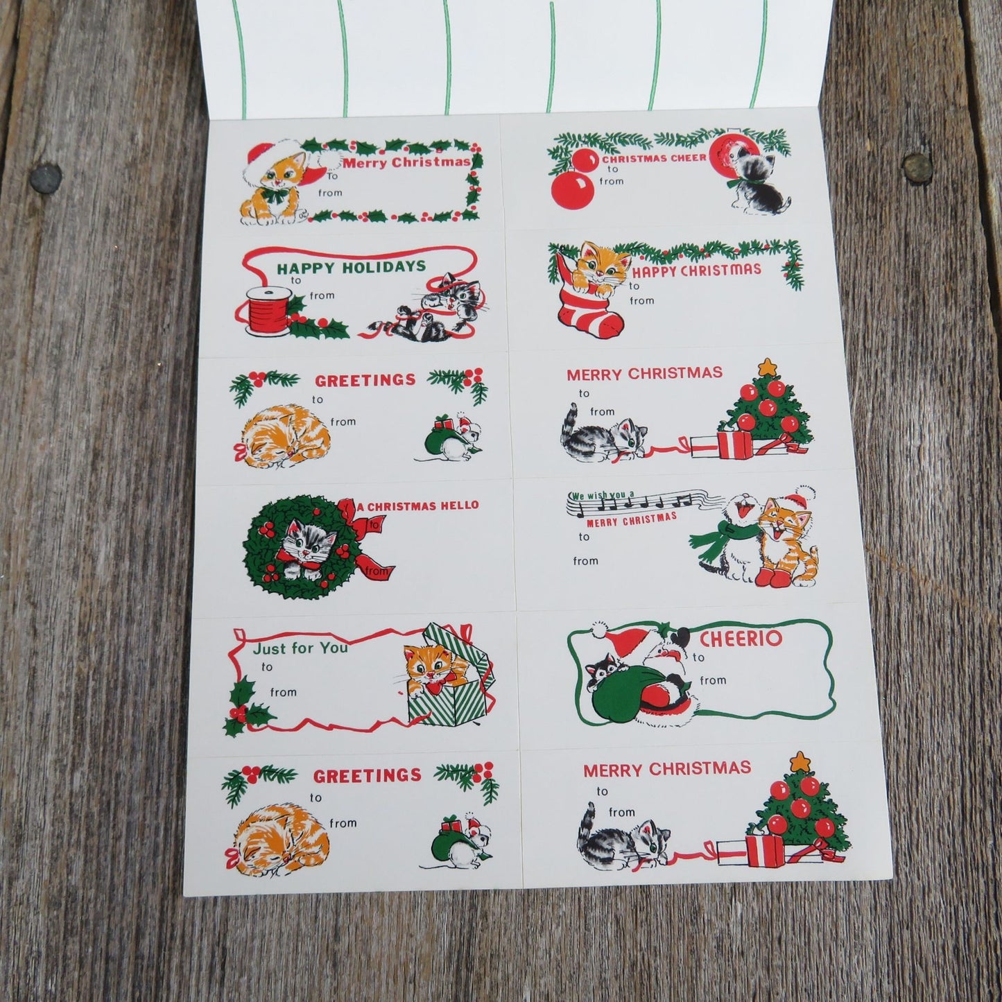 Vintage Cuddly Kittens Gift Tag Labels Stickers Christmas Gift Cats Kitty Made in U.S.A.
