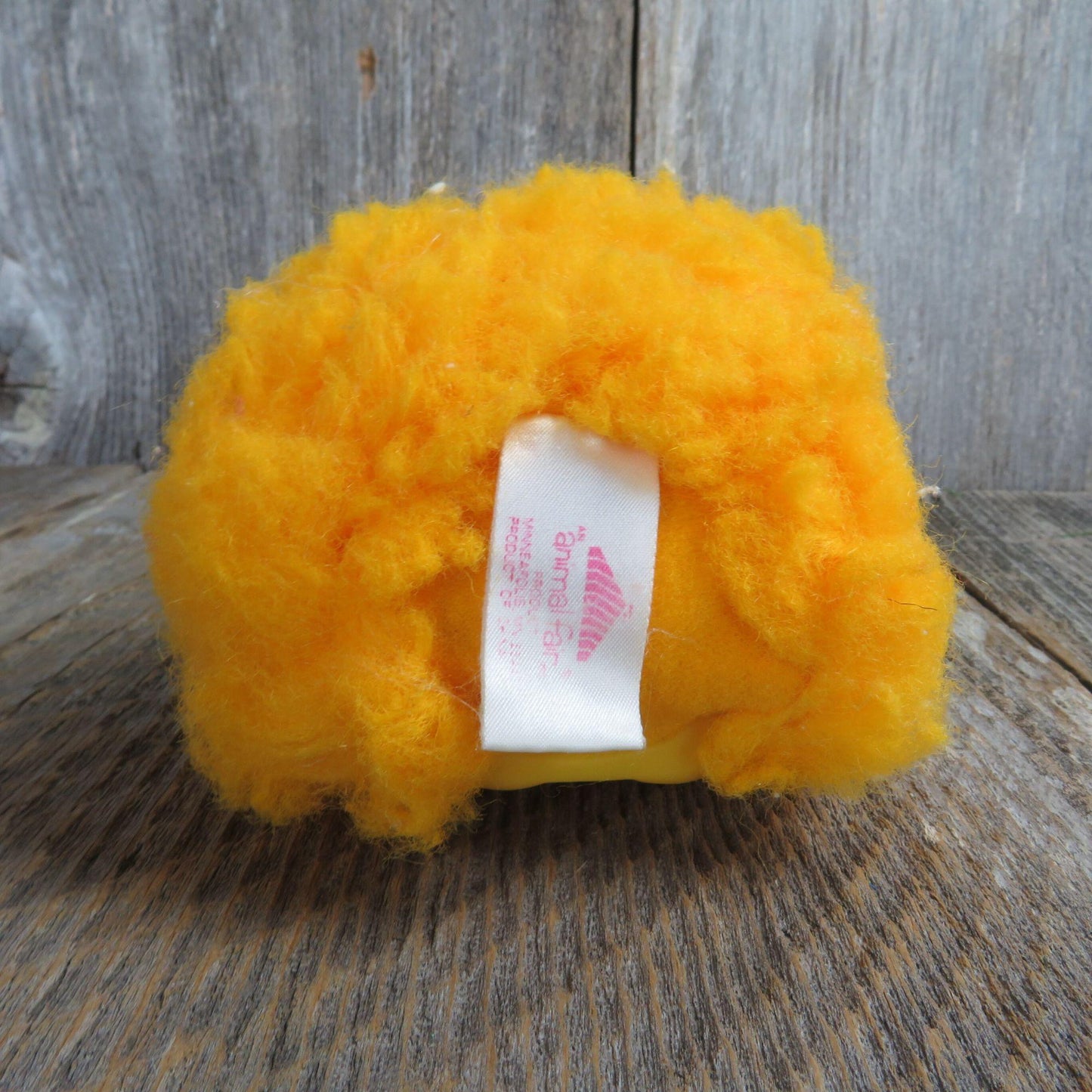 Vintage Yellow Squeak Monster Plush Rubber Face Toy Animal Fair Lion Fangs Blue Ears Shaker Creature Stuffed Animal