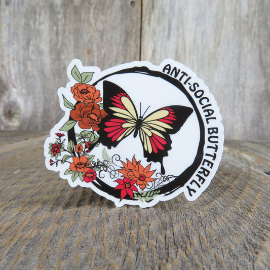 Anti-Social Butterfly Sticker Fall Colors and Flowers Waterproof Funny Sarcastic Sayings Introverts