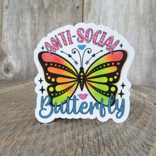 Anti-Social Butterfly Sticker Bright Rainbow Colors Waterproof Funny Sarcastic Sayings Introverts