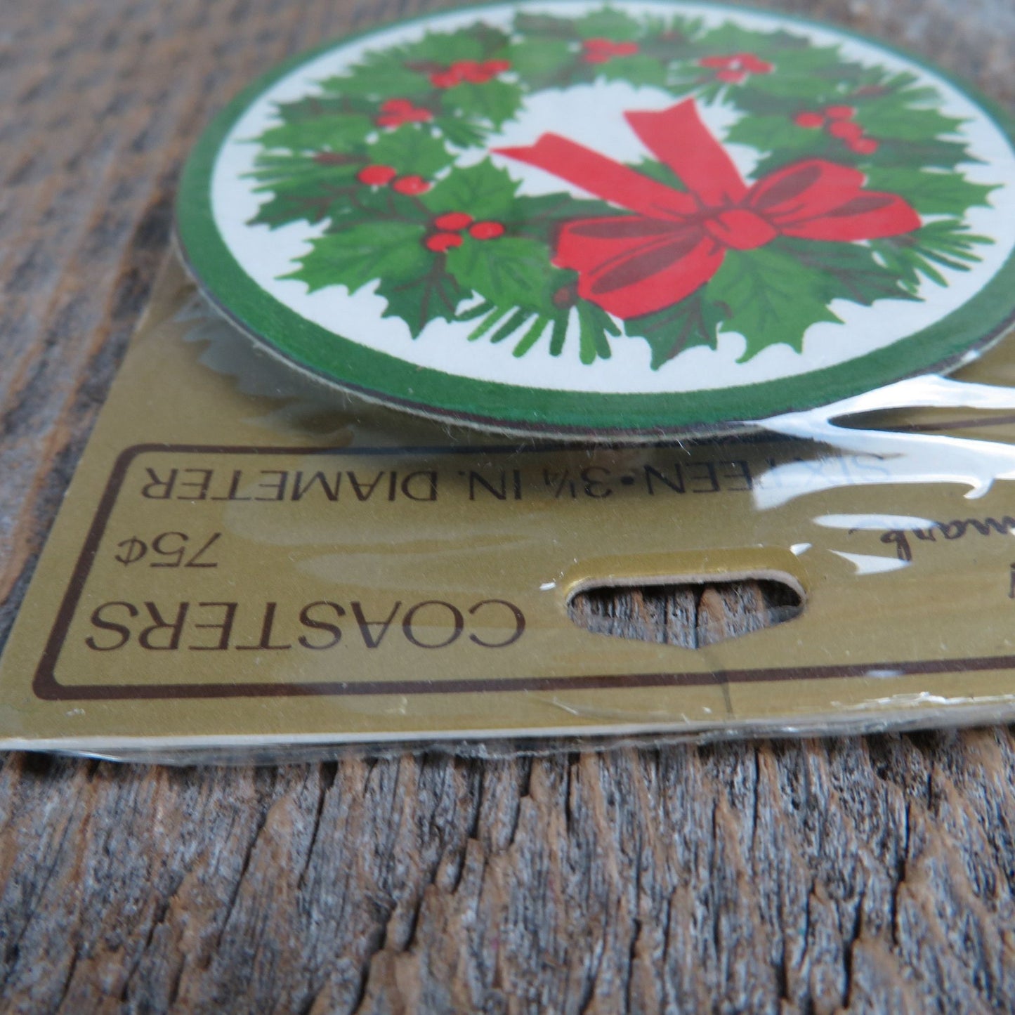 Vintage Hallmark Drink Coasters Christmas Green Wreath Paper Coaster Holiday Entertaining