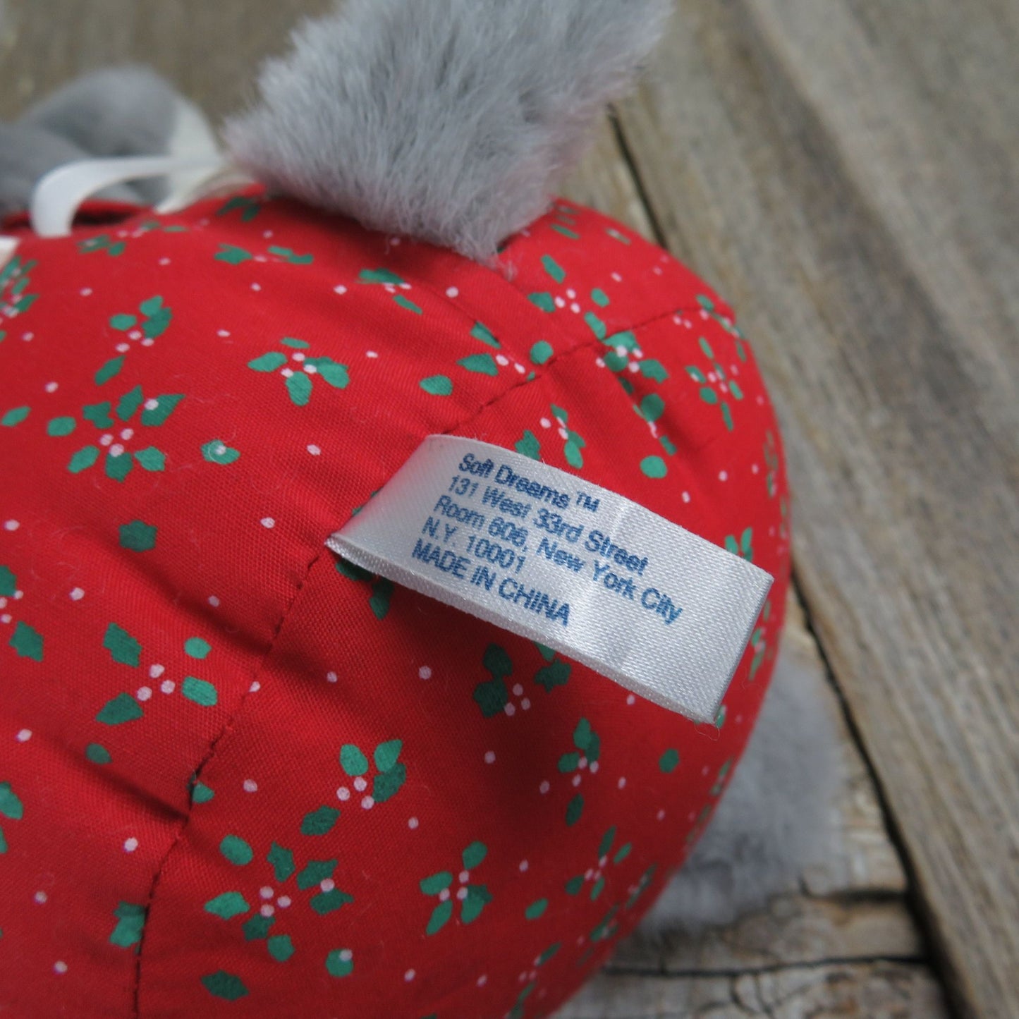 Vintage Christmas Mouse Plush Soft Dreams Puffy Cloth Body Apron Stocking Stuffed Animal