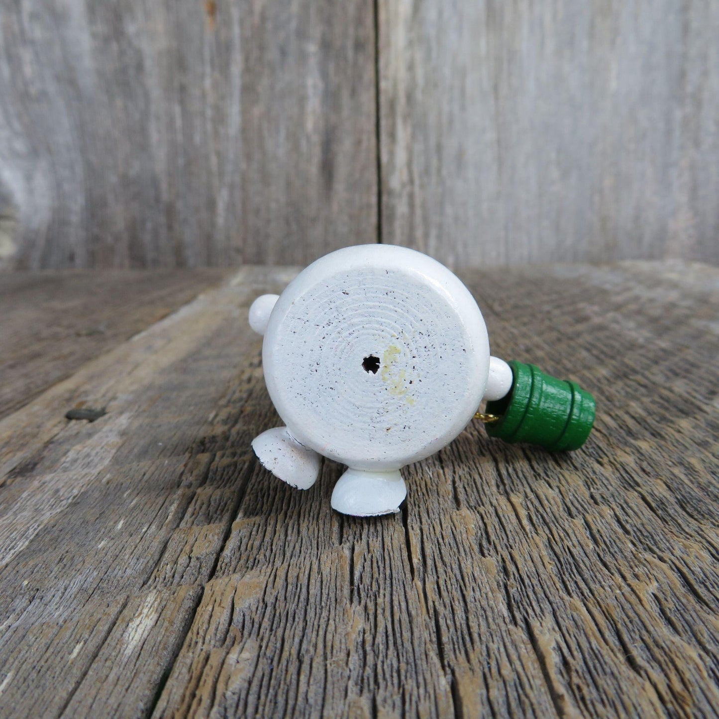 Vintage Snowman Wood Ornament Pail Bucket Blue Cap Wooden Christmas