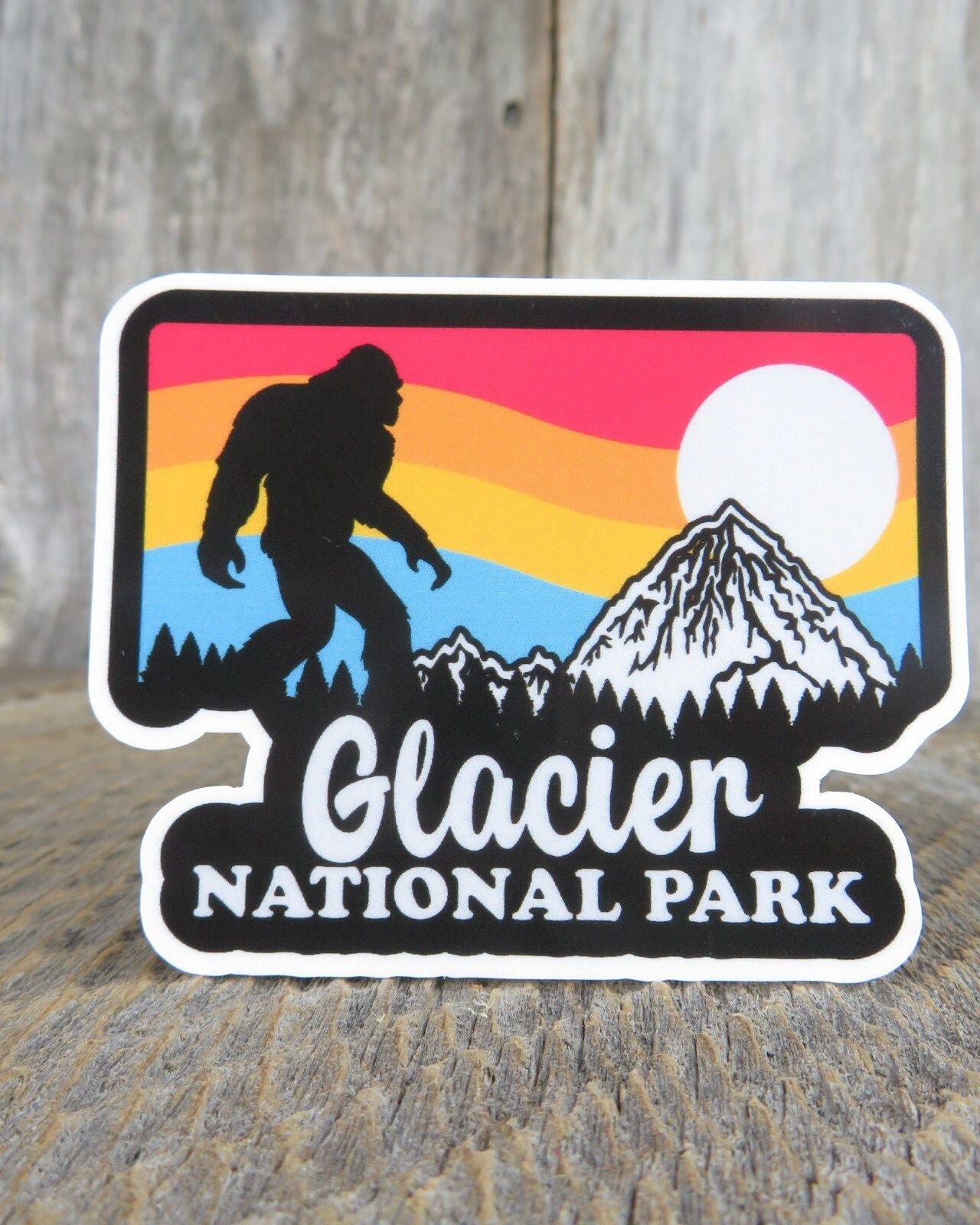 Glacier National Park Bigfoot Sticker Montana Retro Sunset Mountain Souvenir Waterproof