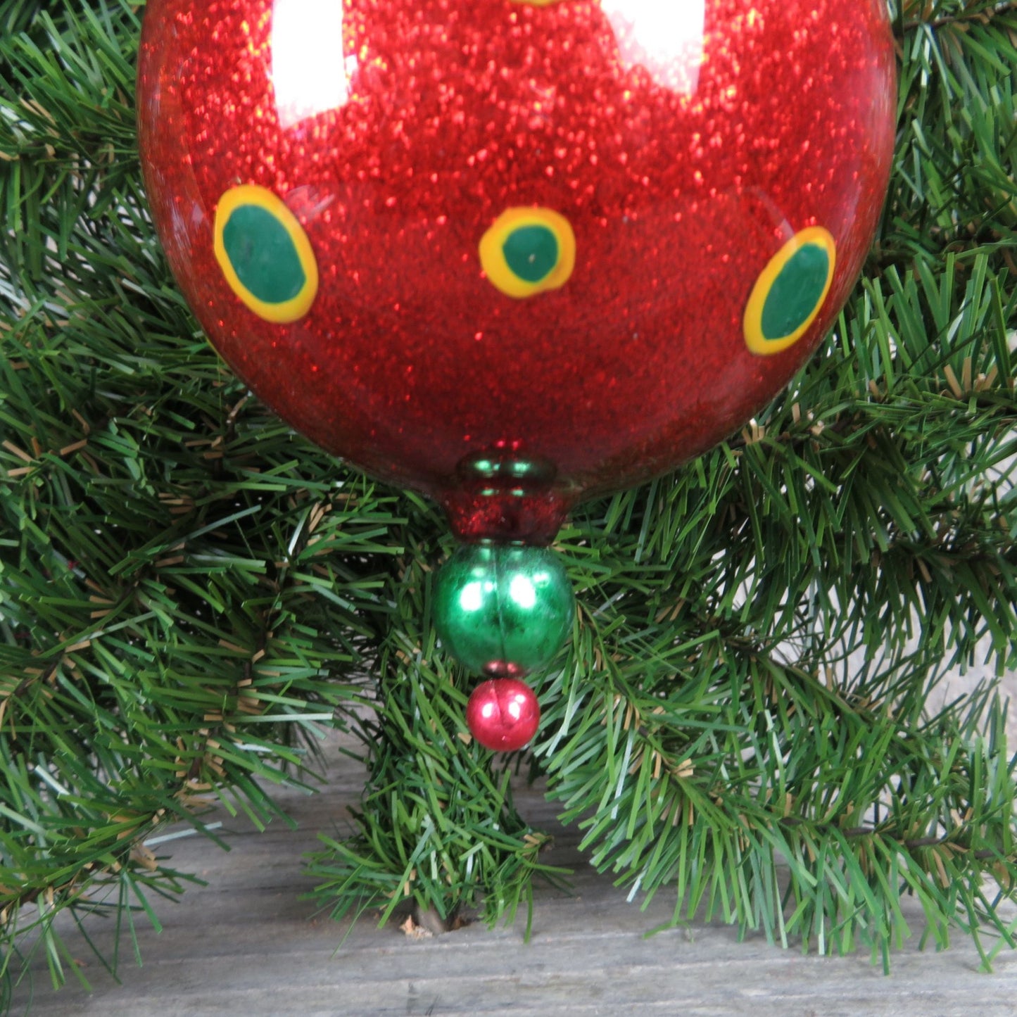 Vtg Red Green Ball Drop Ornament Kurt Adler Bead Kringle Glass Polka Dot