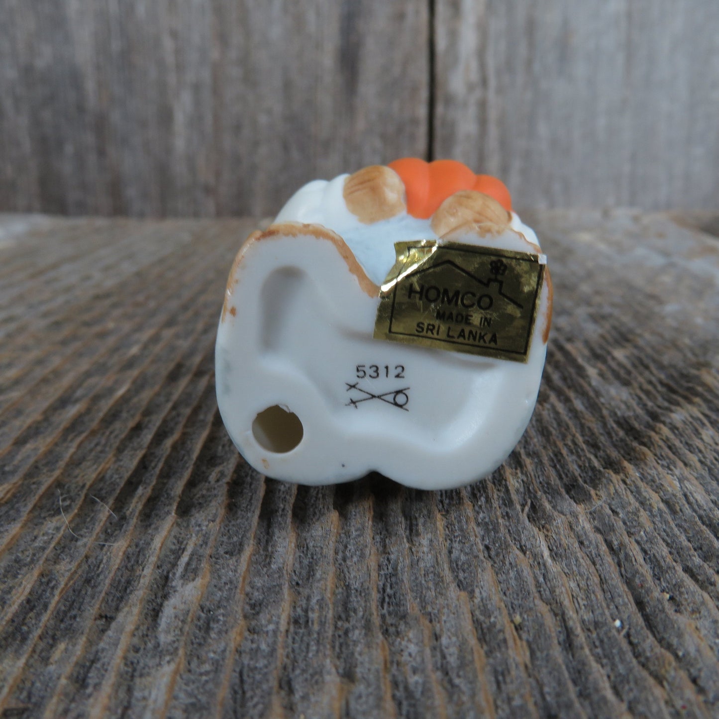 Vintage Bear with Pumpkin Figurine Homco Thanksgiving Fall Autumn Blue Overalls 5312