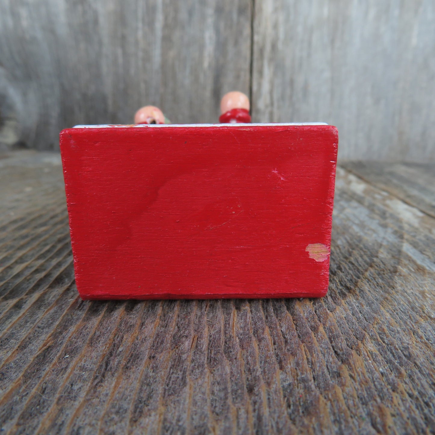 Vintage Santa Holding Tree Wooden Ornament Standing On Books Wood Christmas Felt Pipe Cleaners