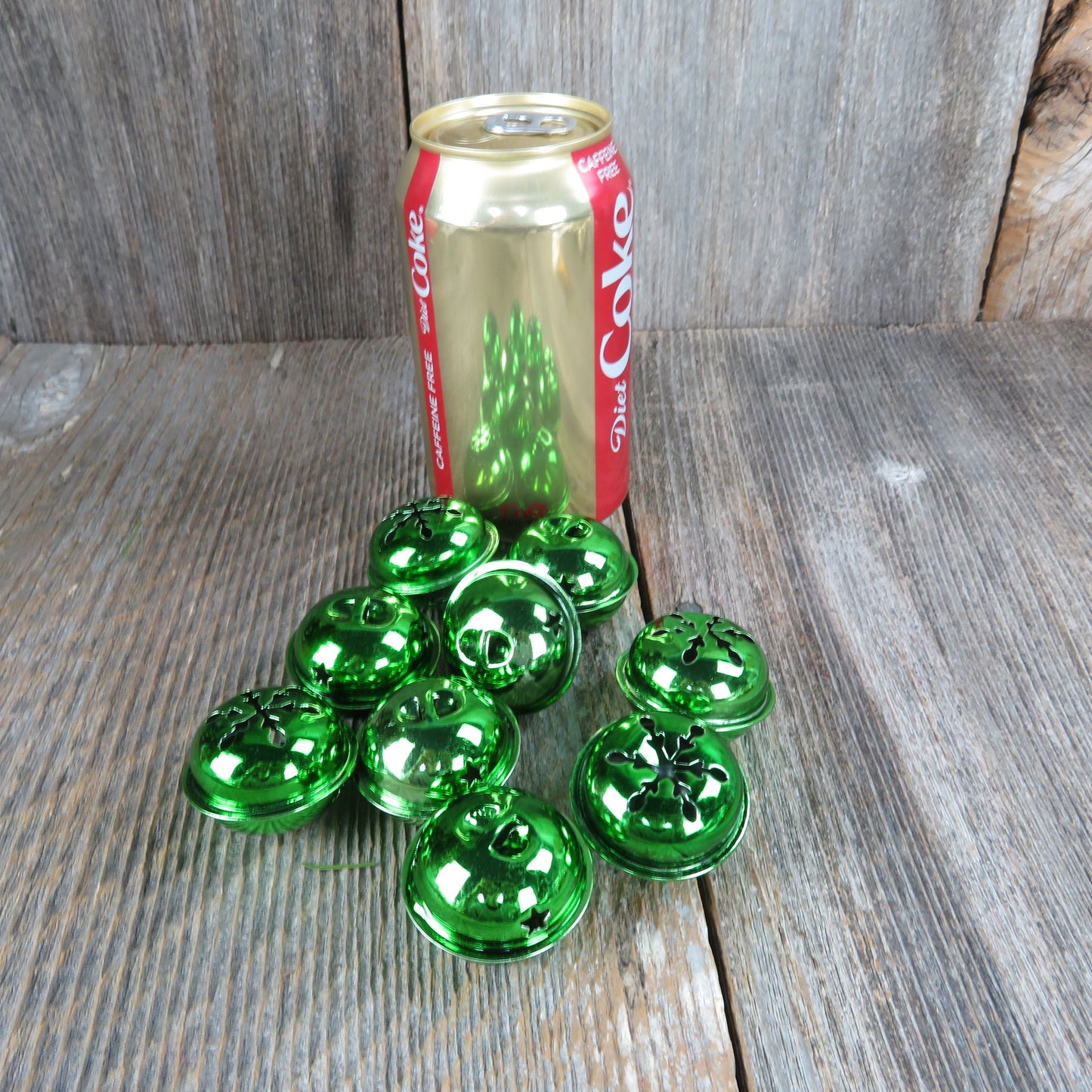 Sleigh Jingle Bells Green Round Snowflake Christmas Shiny Craft Bells Set of 9 Embellishment Bowl Filler