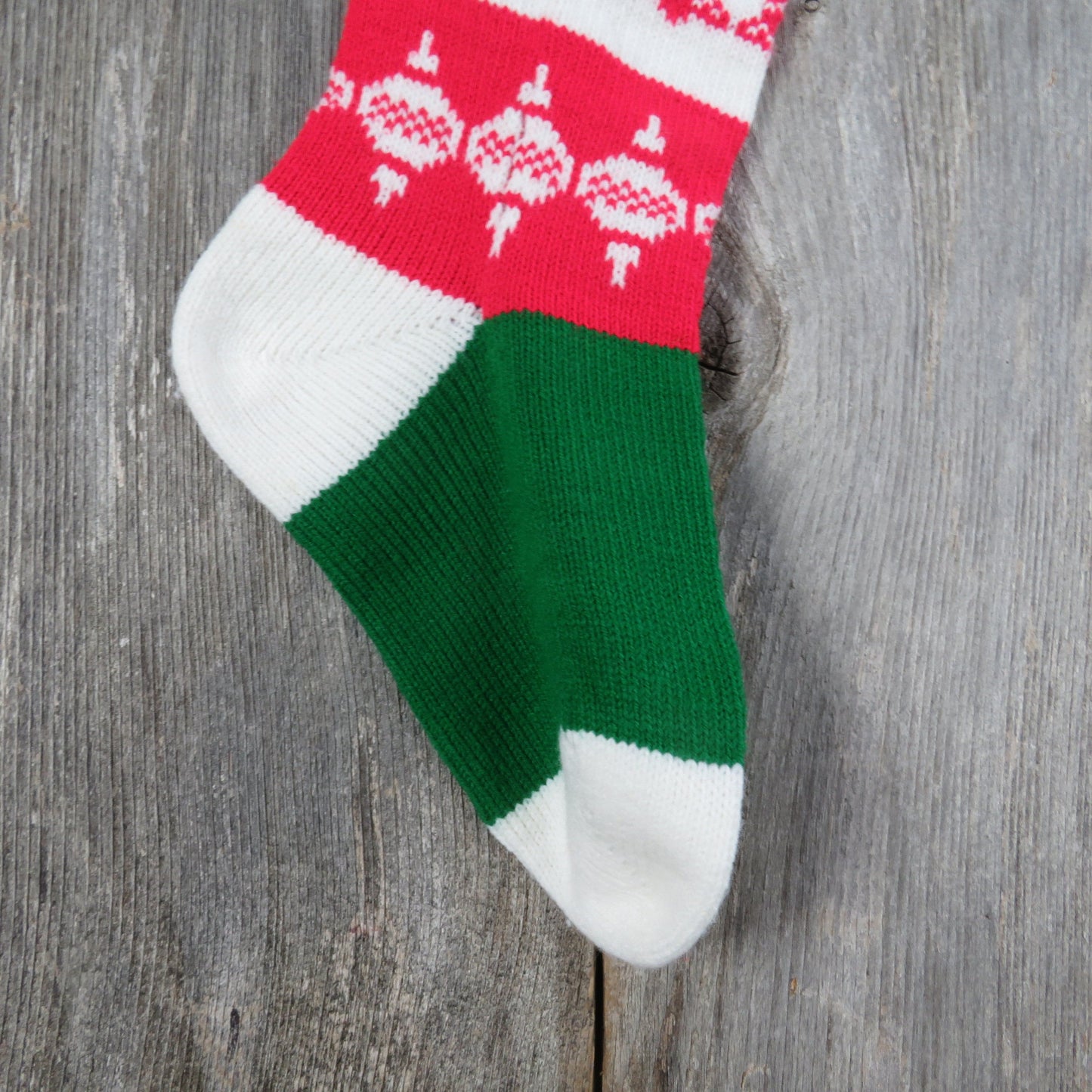 Vintage Lorri Name Knit Stocking Christmas Girl Bells Knitted Ornaments Green Red Pom Pom