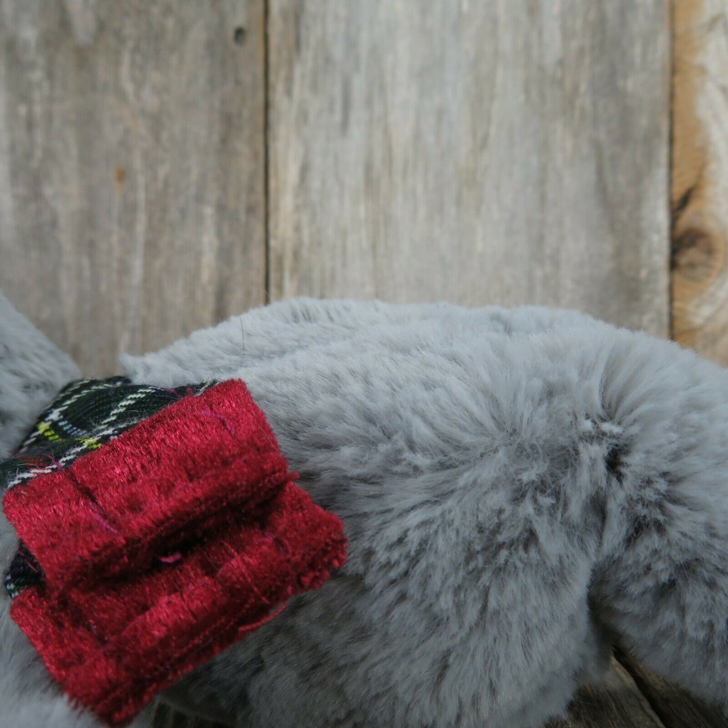 Gray Mouse Plush Plaid Scarf Aurora Stuffed Animal 2019 Christmas Winter - At Grandma's Table