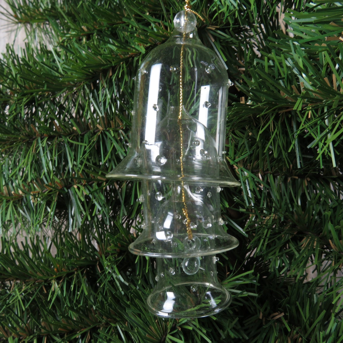 Vintage Hobnob Glass Bell Ornament Graduated 3 Tier Bell Gold Christmas Ornament Tiered Bell Ornament Nesting