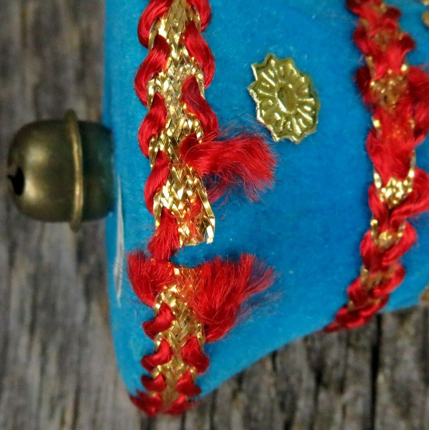 Vintage Flocked Bell Ornament Christmas Ribbon Blue Felt Rickrack Japan Set - At Grandma's Table