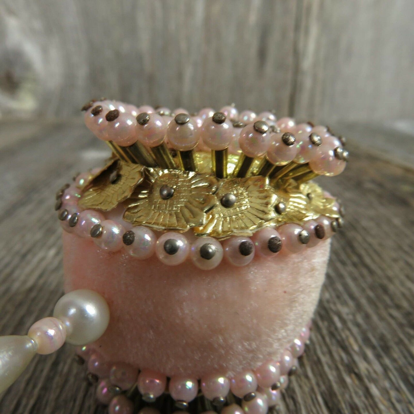 Beaded Ball Ornament Sequined Satin Vintage Egg Drop Handmade Christmas Pink - At Grandma's Table