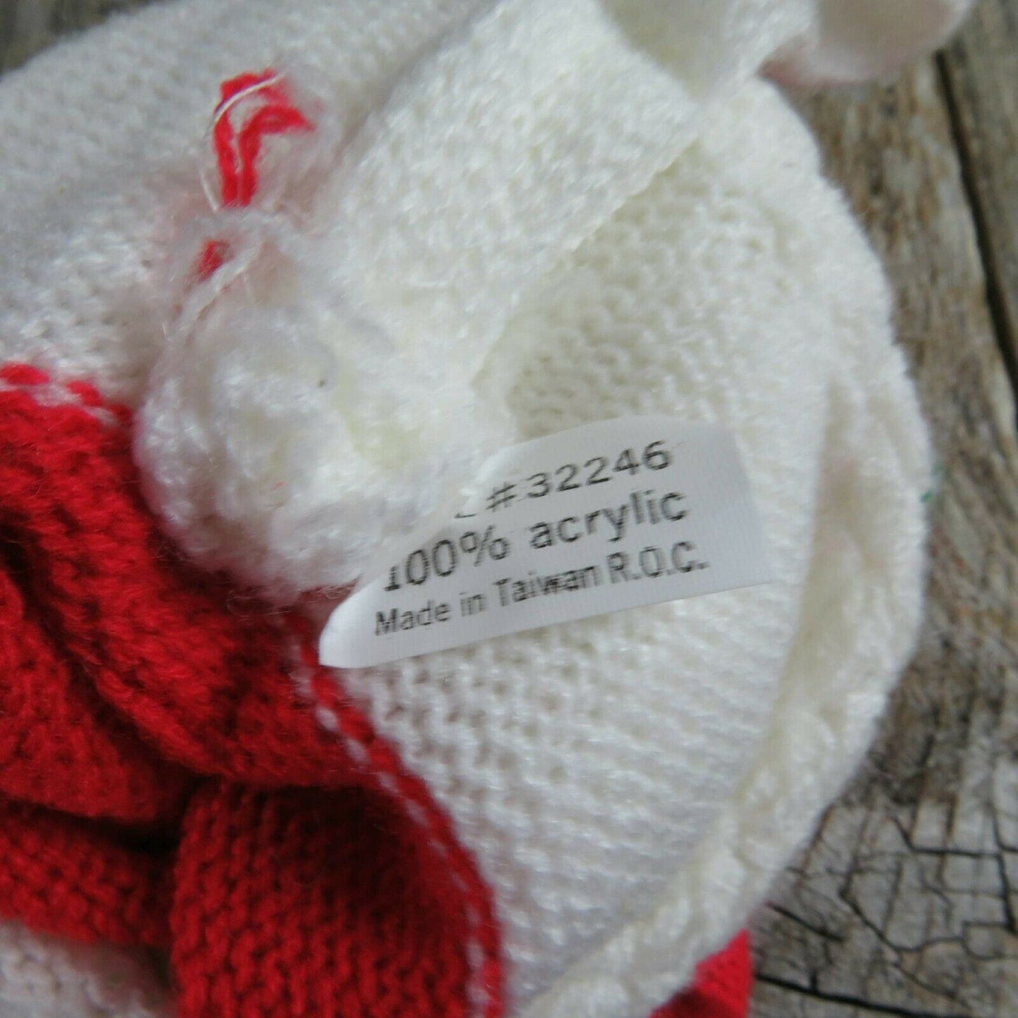 Vintage Christmas Tree Stocking Knitted Knit Green Red White Pom Pom - At Grandma's Table