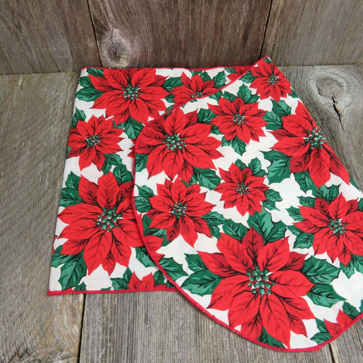 Vintage Holiday Table Runner Fabric Christmas Centerpiece Poinsettia R