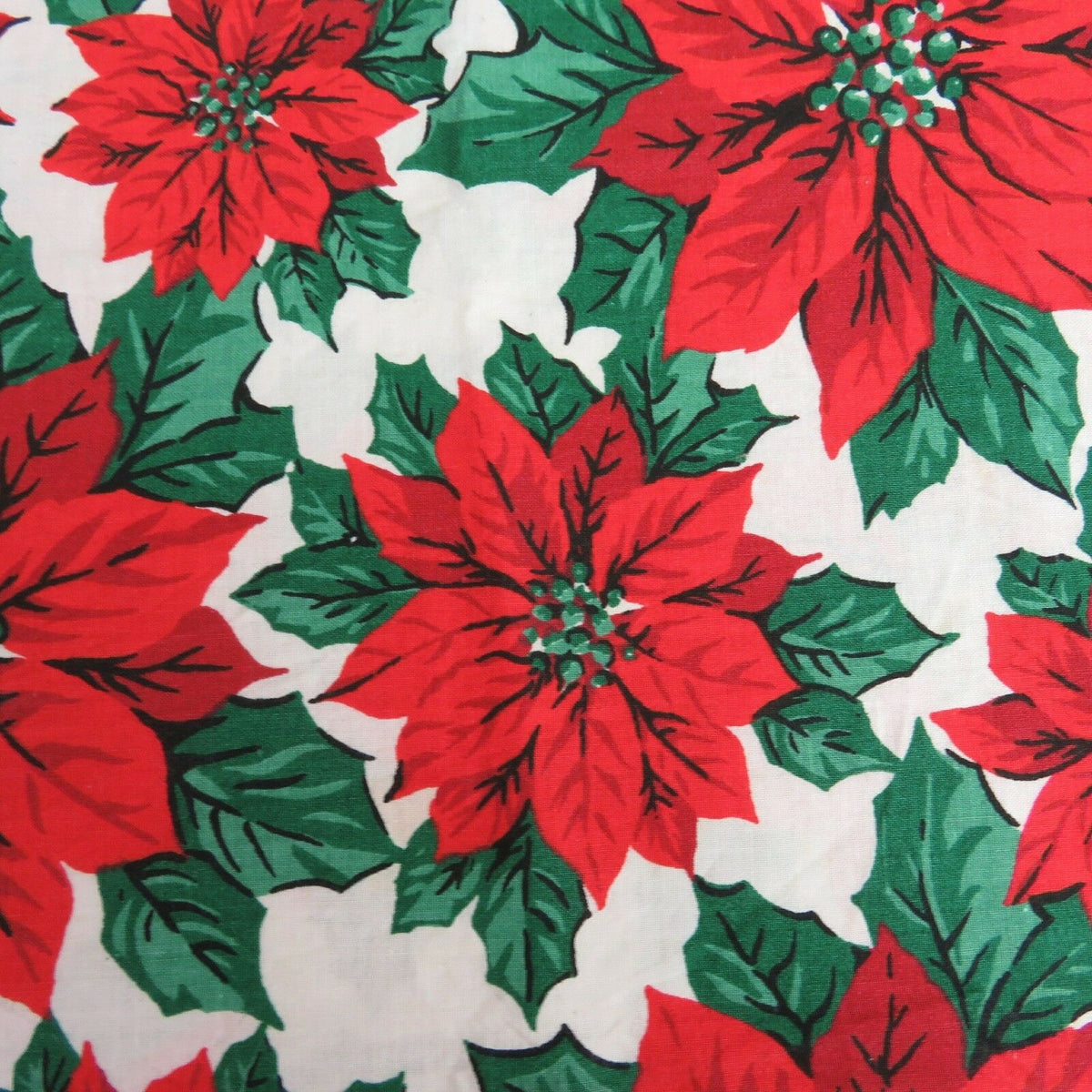 Vintage Holiday Table Runner Fabric Christmas Centerpiece Poinsettia R