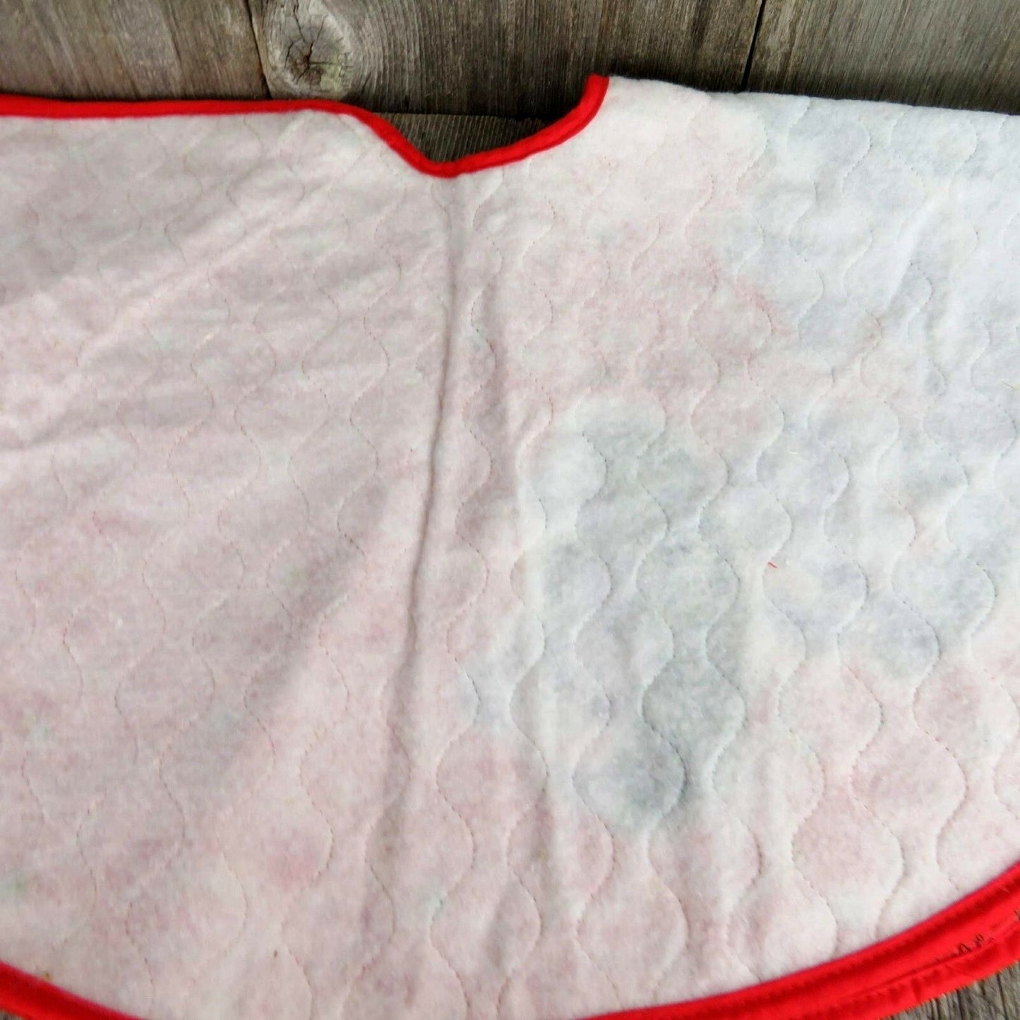 Vintage Panda Bear Christmas Tree Skirt Red Quilted Printed Red Green - At Grandma's Table