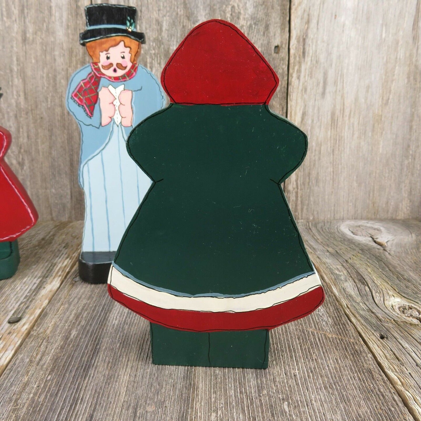 Vintage Christmas Carolers Wooden Set Singer Folk Art Hand Painted Wood Holiday - At Grandma's Table