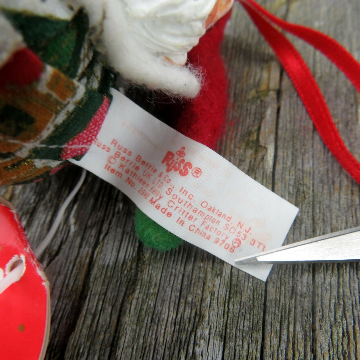 Vintage Santa Christmas Ornament Plush Stuffed Russ Wee Country Kins Red Green - At Grandma's Table