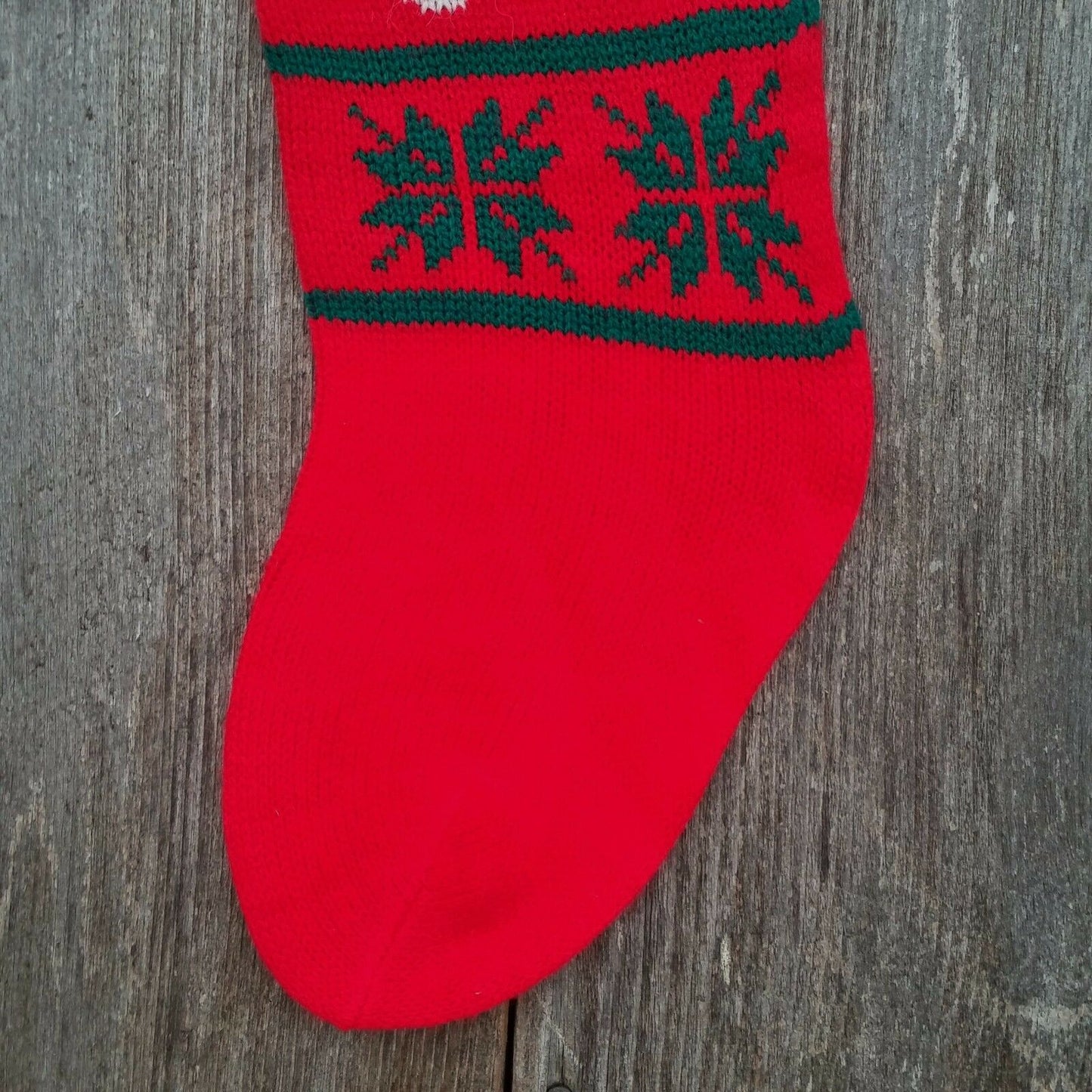 Vintage Teddy Bear Mouse Christmas Stocking Knitted Knit Joy White Red Green - At Grandma's Table