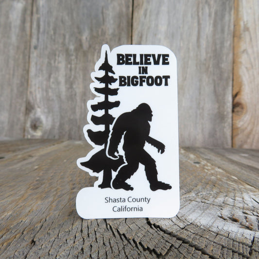 Shasta County Sticker Believe in Bigfoot California Tall Tree Outdoors Waterproof Water Bottle Laptop Sticker