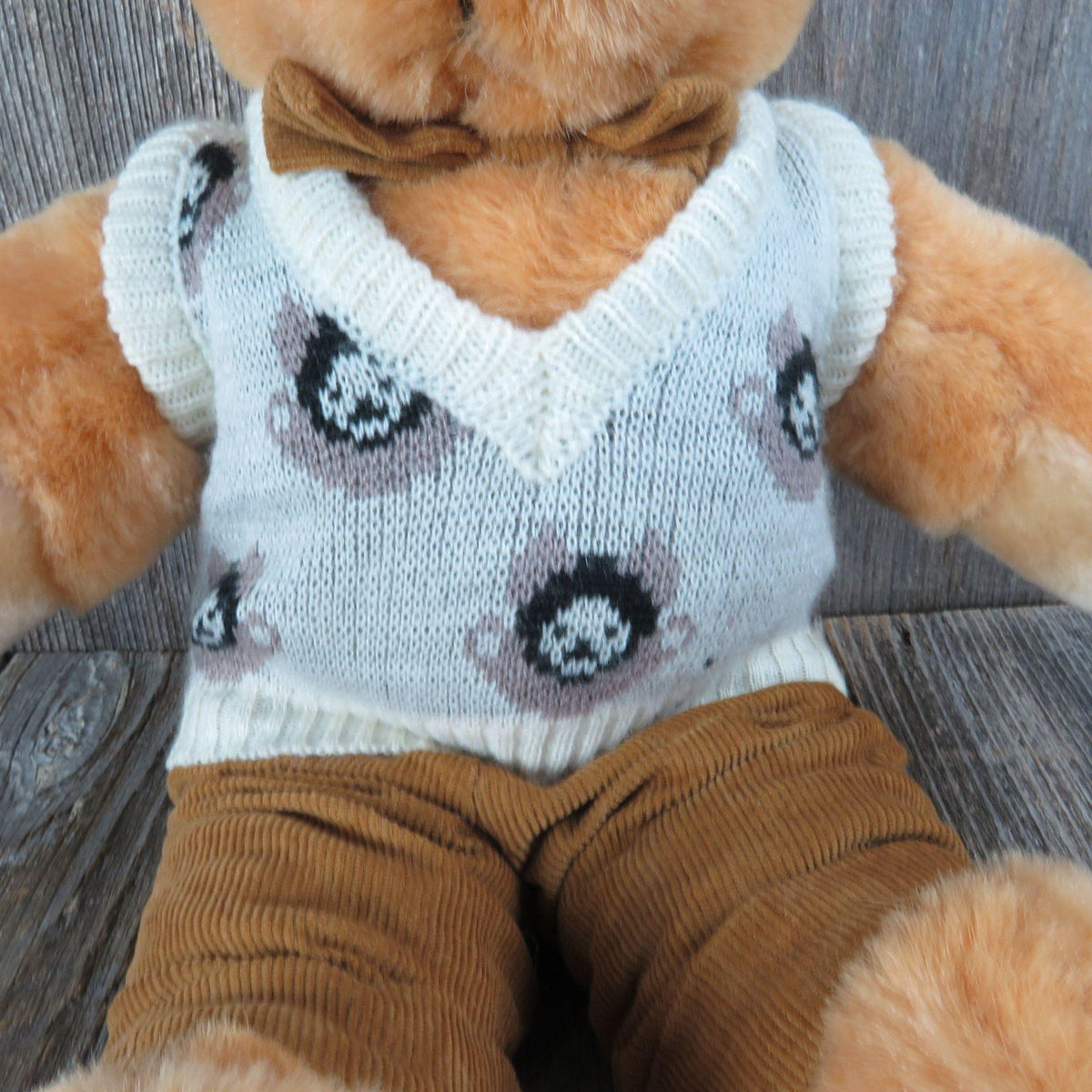 Toys, Vintage Holiday Snowflake Bear Plush Stuffed Animal Corduroy Pants  Vest Bow Tie