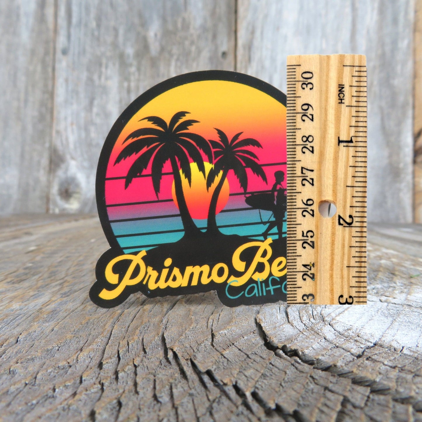 Prismo Beach Sticker California Surfing Palm Trees Retro Sunset Souvenir Travel Sticker
