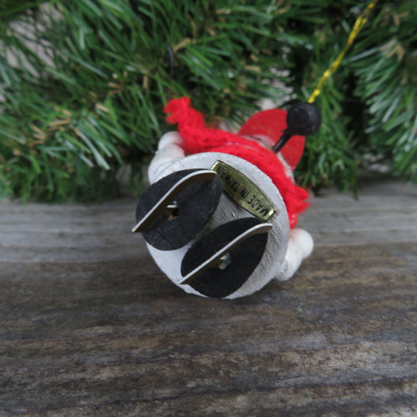 Vintage Snowman Ice Skater Wood Ornament Pipe Green Hat Knit Scarf Wooden Christmas